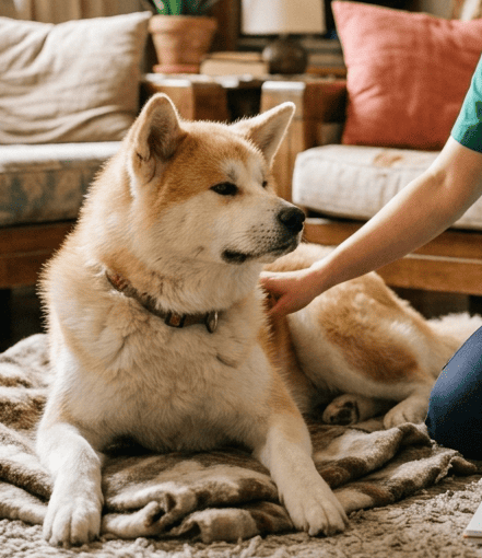 Akita Inu durante visita veterinaria a domicilio Milano per controllo patologie della razza
