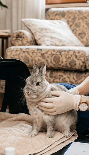 Coniglio domestico durante visita veterinaria a domicilio a Milano per valutazione di sintomi e malattia