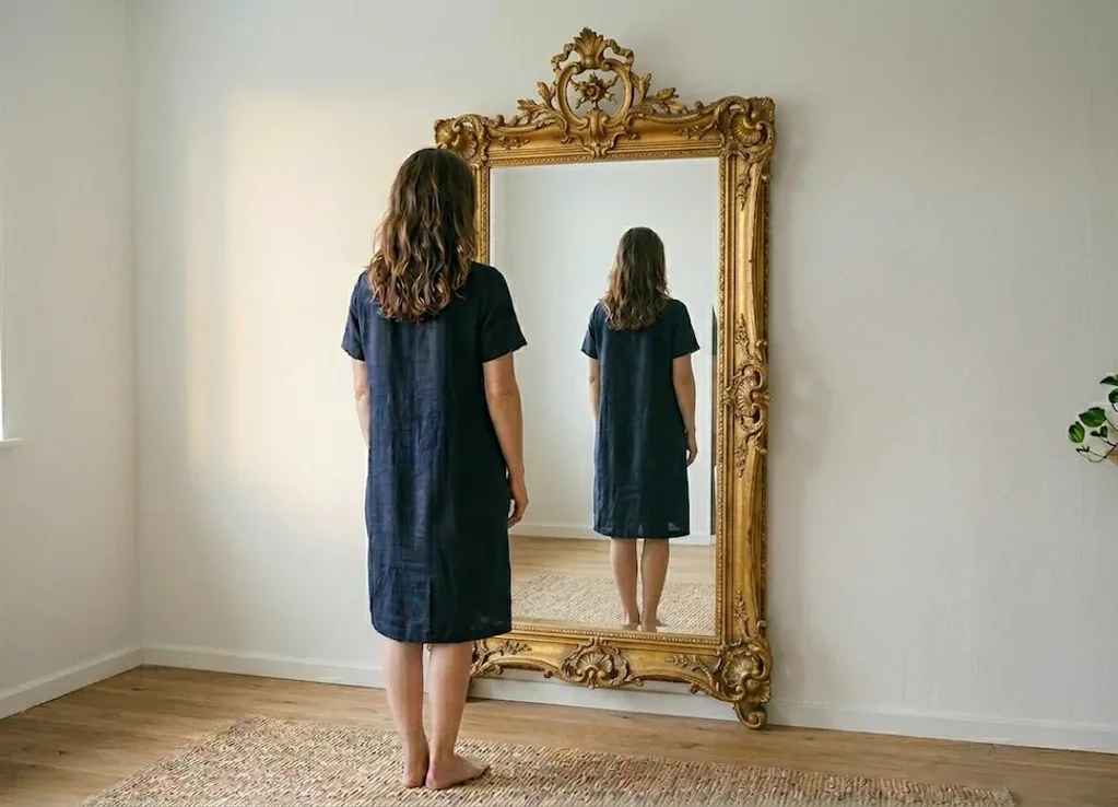 eyJpdCI6ImRvbm5hIGluIHN0YW56YSBzcG9nbGlhIHNpIGd1YXJkYSBhZCB1biBncmFuZGUgc3BlY2NoaW8gbWEgbCdpbW1hZ2luZSBjaGUgcmltYW5kYSDoIGxhIHN0ZXNzYSBkb25uYSB2aXN0YSBkYSBkaWV0cm8gIn0=