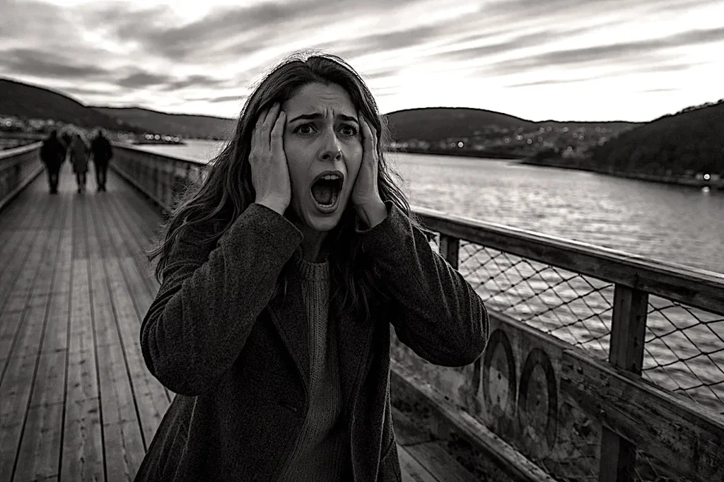 Giovane donna presa dal panico con sensazione di perdita di controllo in ambiente urbano