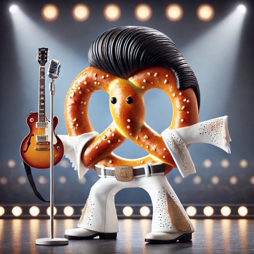 Elvis Pretzel - un pretzel vestito da Elvis Presley