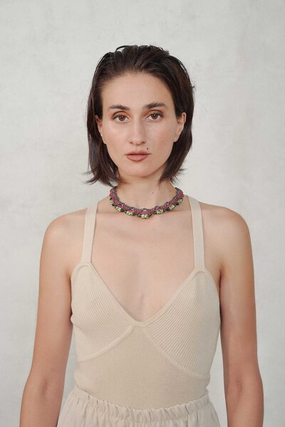 Girocollo in macram� e perle veneziane elegante e versatile, collezione Indossare Venezia