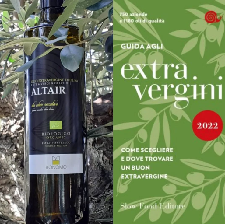 ALTAIR Olio Extravergine di Oliva Biologico Cerasuola da ulivi secolari sulla Guida agli Extravergini 2022 di Slow Food.