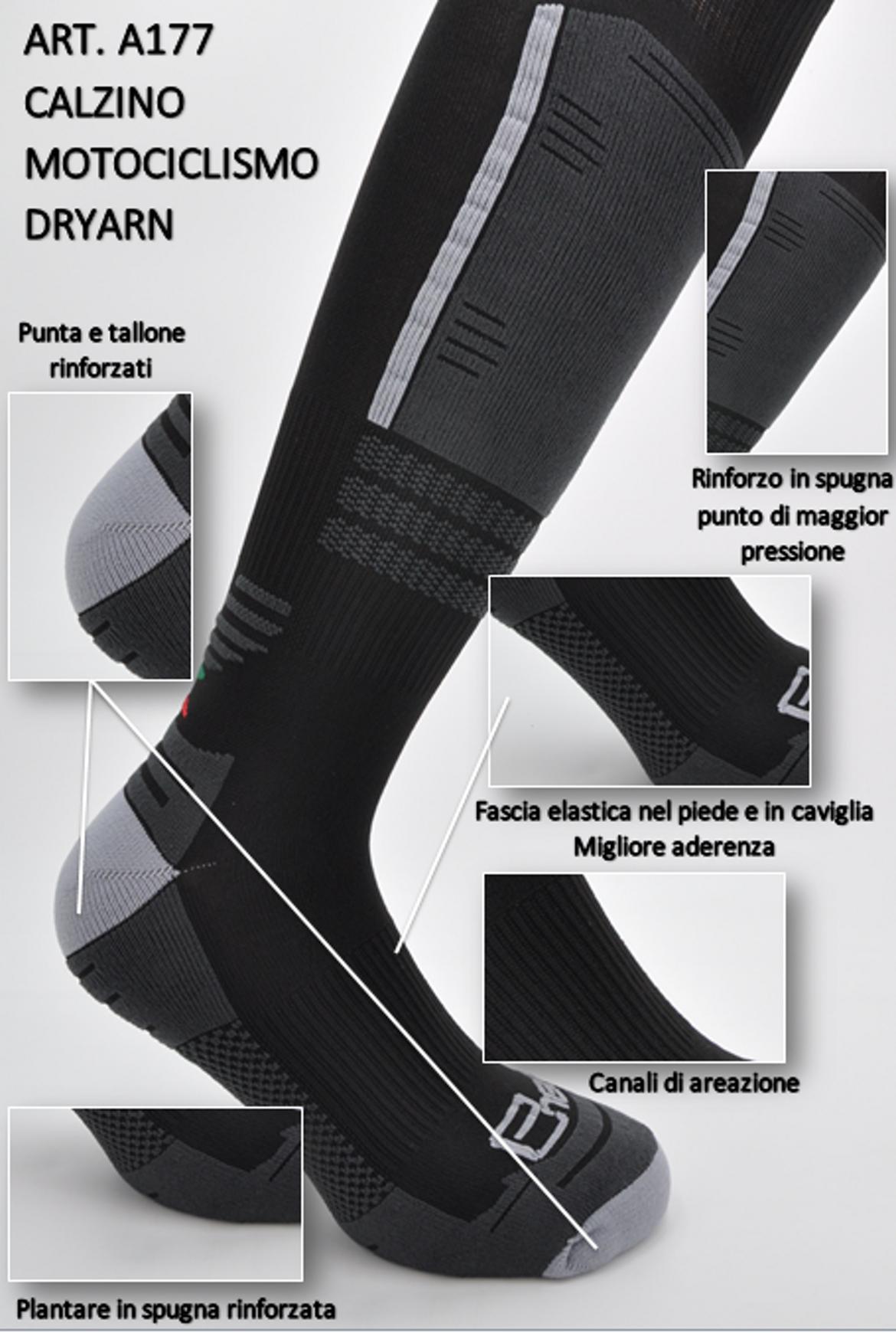 Calzino Motociclismo rinforzato Dryarn