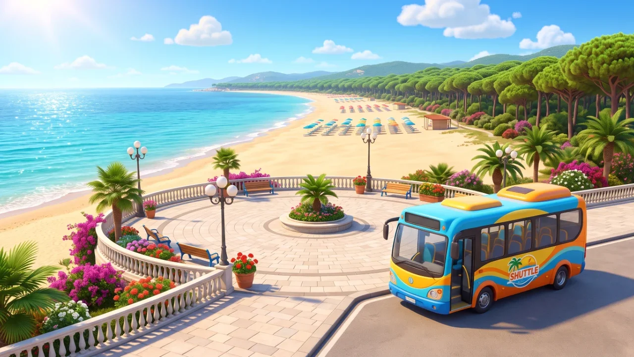 Navetta navetta shuttle colorata alla rotonda del lido di platamona sassari vicino spiaggia e parcheggio
