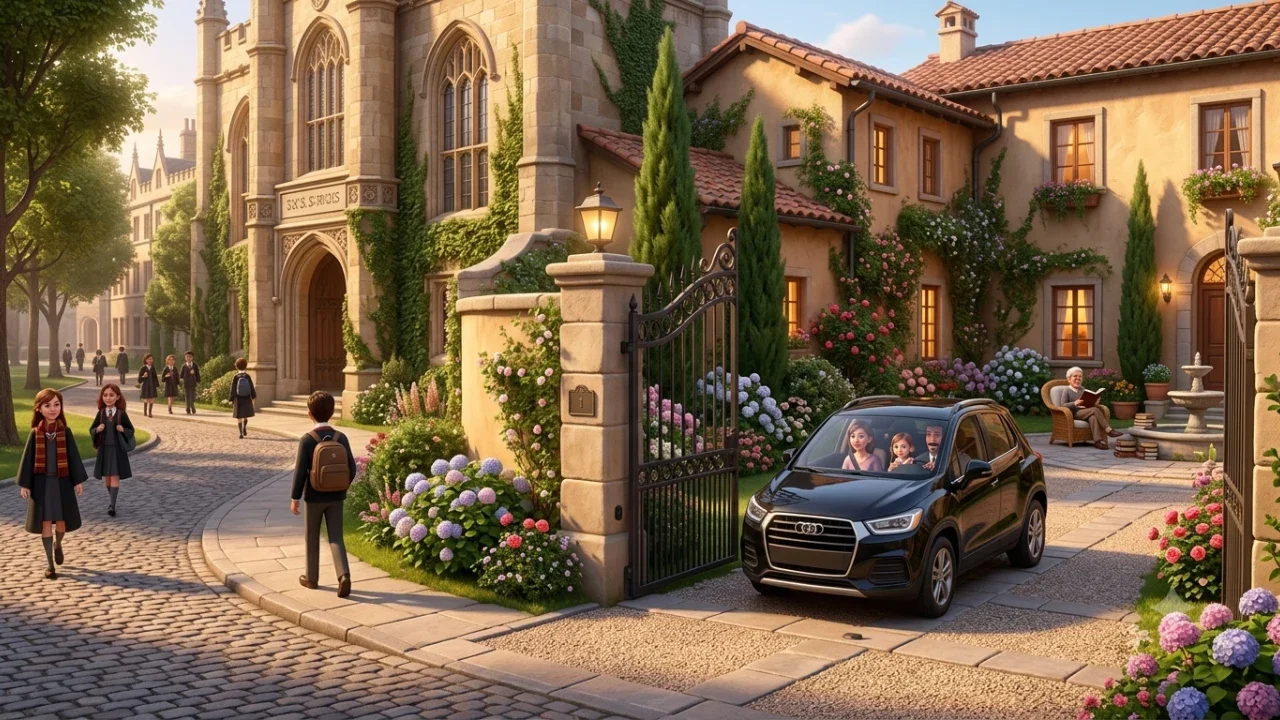 Automobile che entra nel parcheggio privato sicuro di una villa elegante a Sassari ideale per docenti universitari e professori in trasferta per i dipartimenti della universita