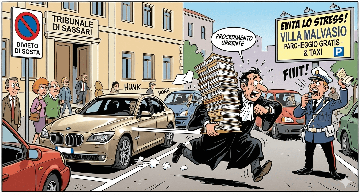 vvocato in ritardo al Tribunale di Sassari prende multa per divieto di sosta.