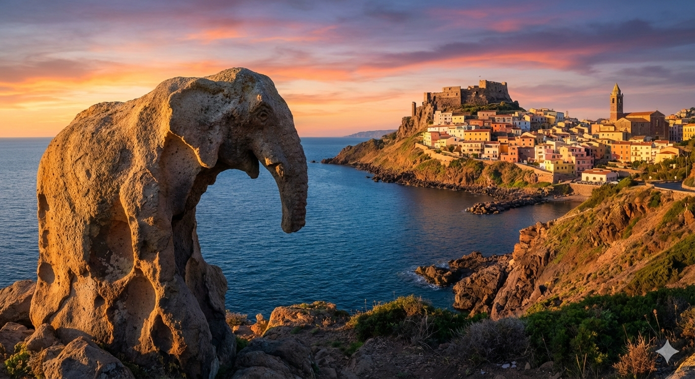 Castelsardo: Guida al borgo medievale (e come evitare l'incubo parcheggio) Elaborazione IA - vista di Castelsardo e roccia dell'Elefante