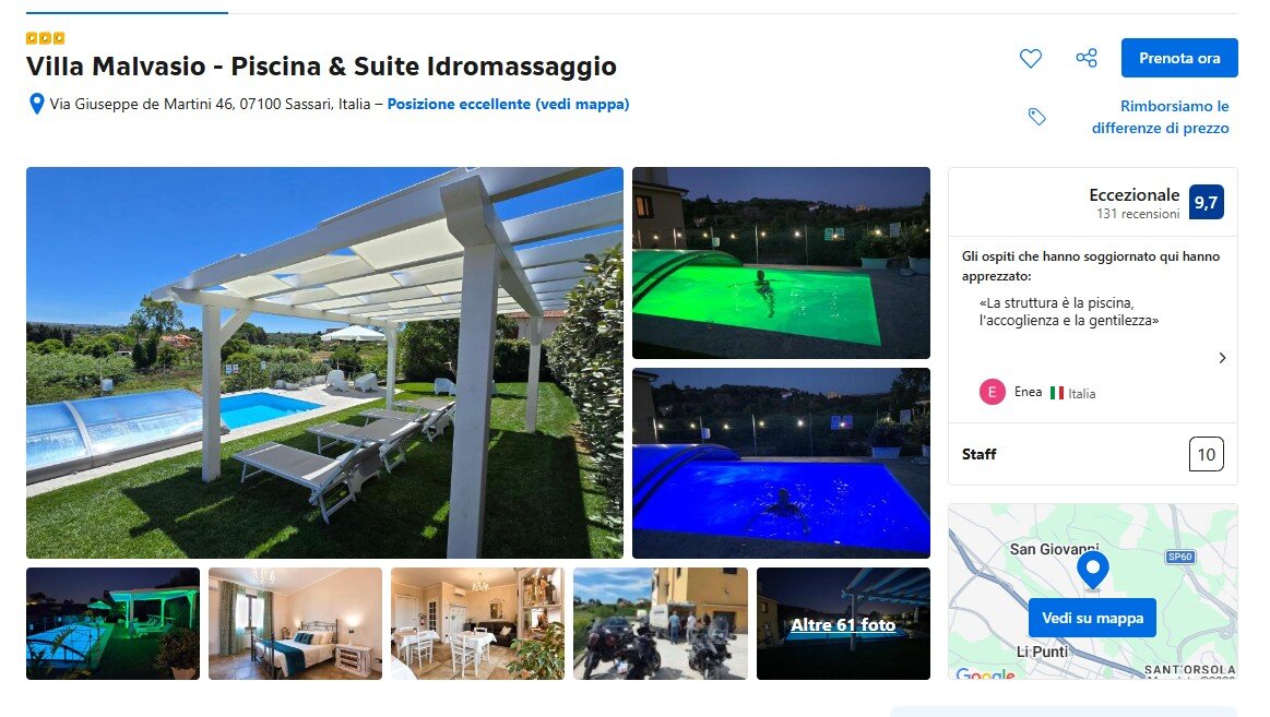 scheda-booking-recensioni-punteggio-altissimo-villa-malvasio-sassari.jpeg recensioni Villa Malvasio su Booking.com