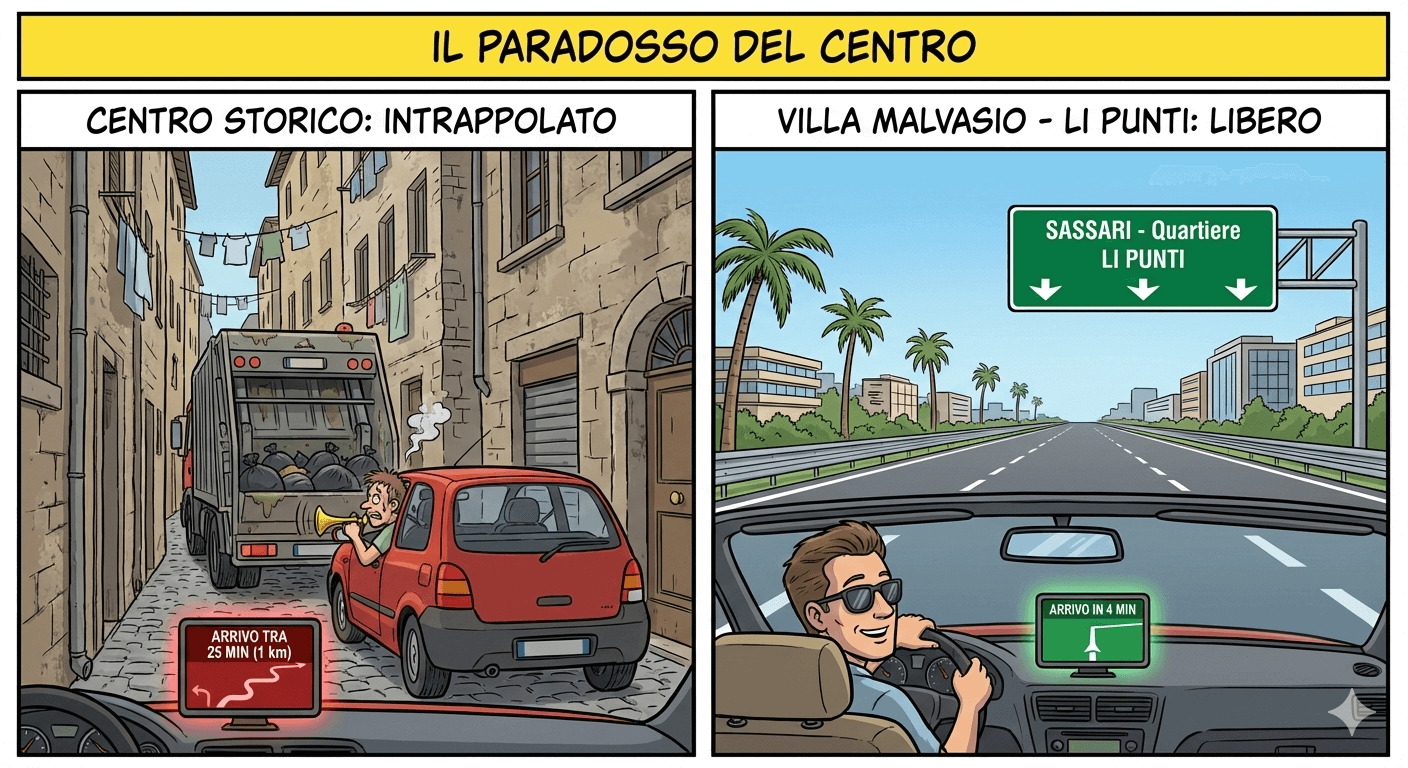 Paradosso del centro storico di Alghero: il centro intrappolato con l'auto e la superstrada libera per raggiungere Sassari - Villa Malvasioe
