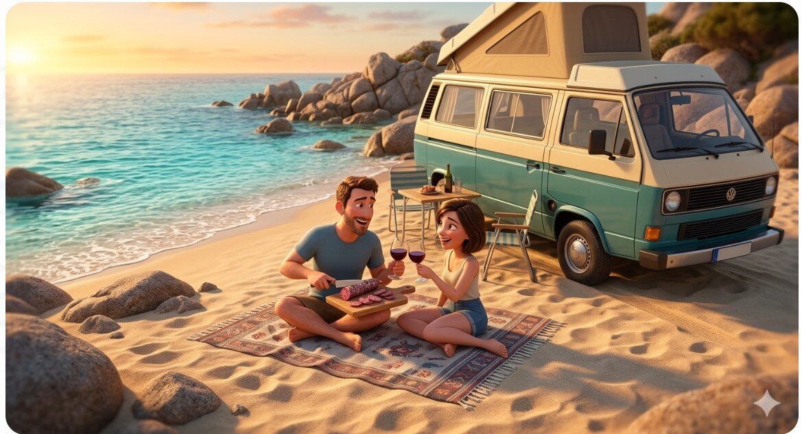 Tour in Sardegna e Picnic in Spiaggia con Camper Volkswagen T3 (Anni '80)
