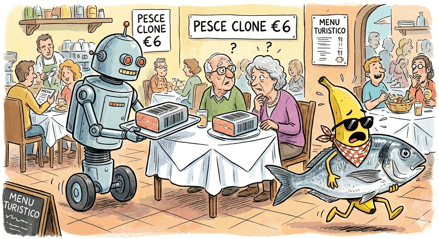 Nano Banana rifiuta pesce allevamento ristorante turistico Sassari