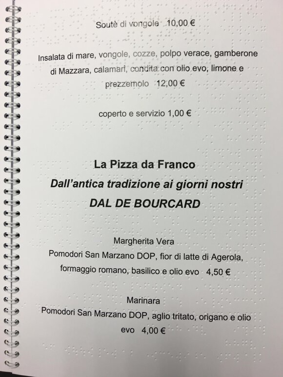 menu nero e Braille