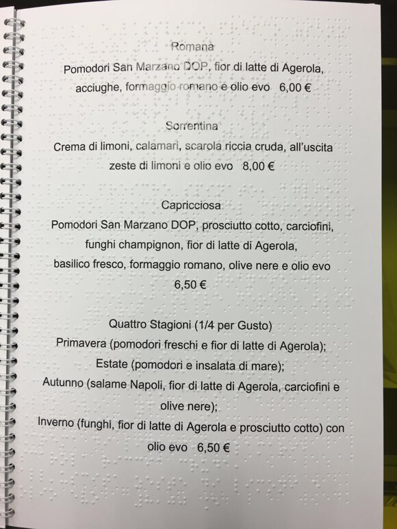 menu nero e Braille