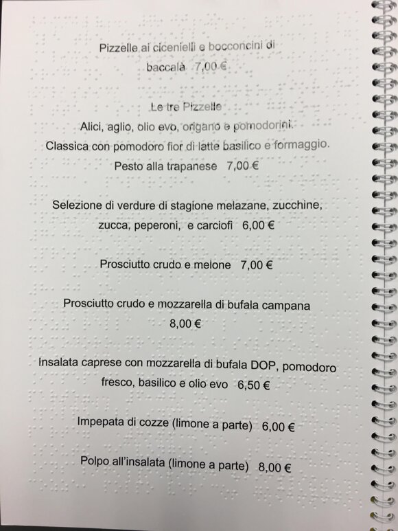 menu nero e Braille