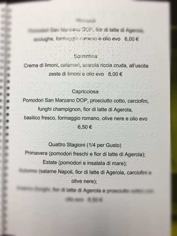 menu nero e Braille