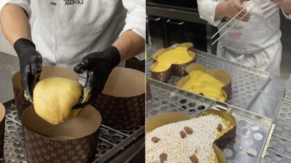Teglia Girapanettoni con pirottini fissati agli spilloni Teglia Girapanettoni con pirottini fissati agli spilloni
