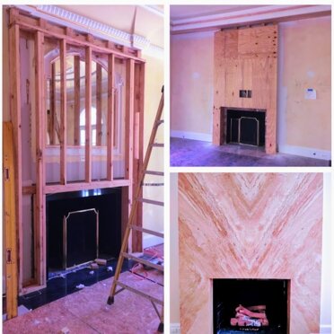 RESTYLINK Nascosto il vecchio camino con parete di marmo a macchia aperta