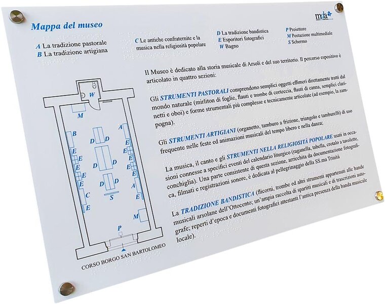 mappa tattile in quadricromia e Braille. Museo Tradizioni musicali comune di Arsoli