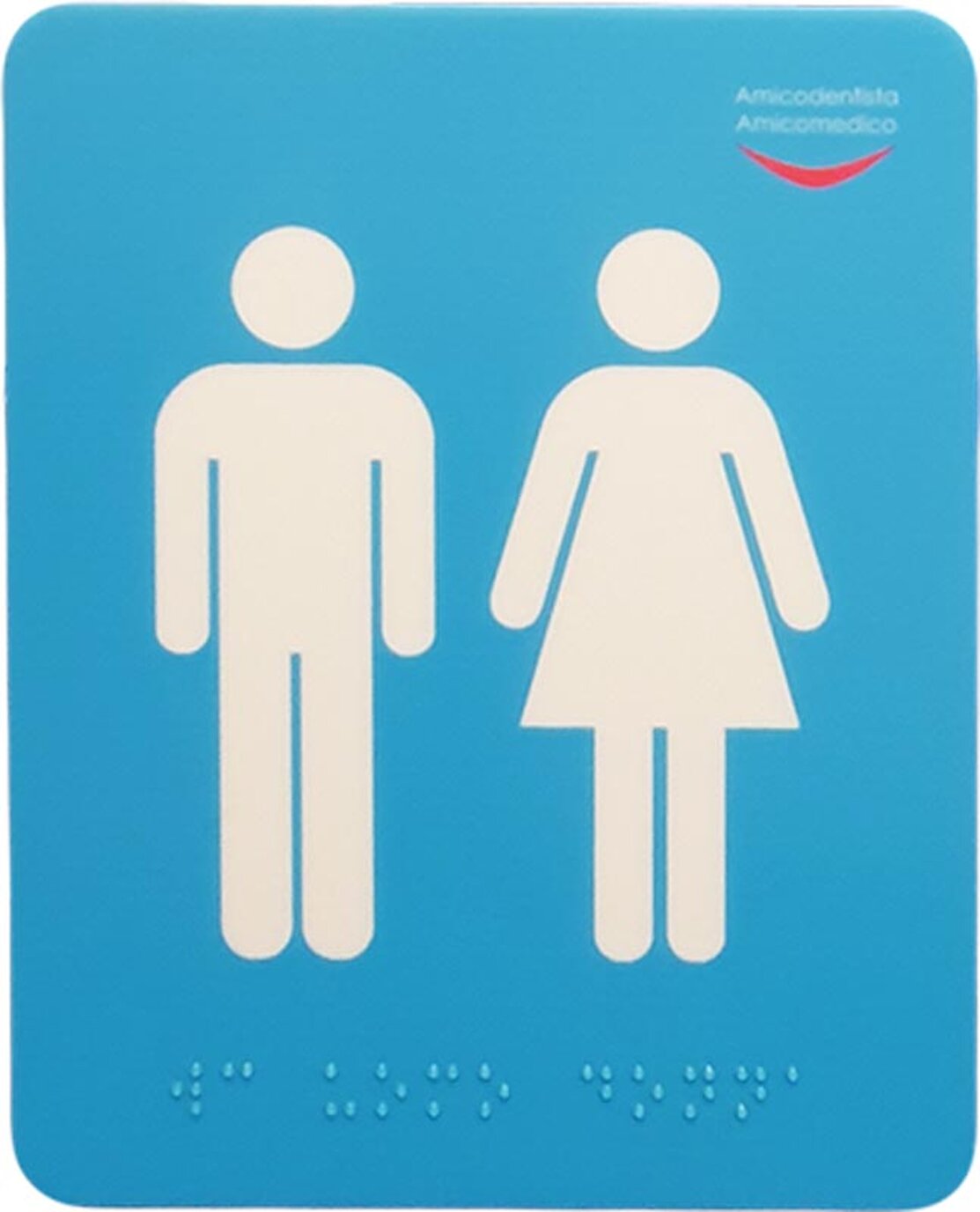 Segnaletica per non vedenti. Targa di informazione. WC unisex con Braille in trasparenza