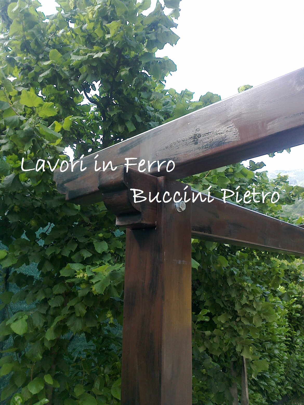Struttura in ferro per tettoia, realizzata in ferro, in stile finto legno.