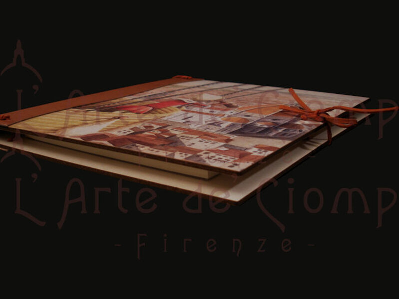 Album sketch con disegno di Pinocchio che vola in mongolfiera sul cupolone del Duomo