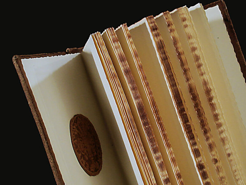 Zoom su pecetta di pelle interna al quaderno