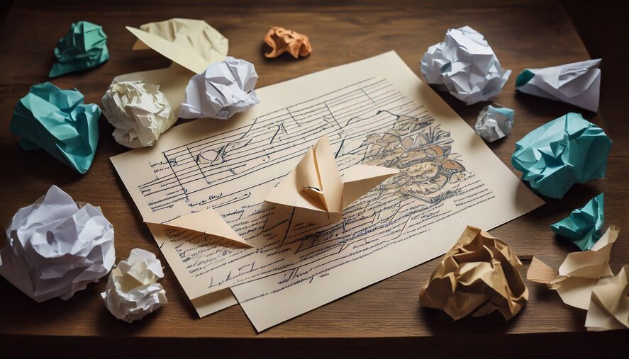 firefly sviluppa un progetto... ci sono fogli sparsi sul tavolo, sono fogli stropicciati, c'è un aer.jpeg firefly sviluppa un progetto... ci sono fogli sparsi sul tavolo, sono fogli stropicciati, c'è un aer.jpeg