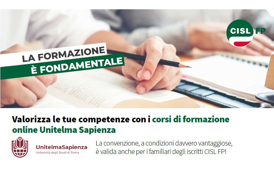 Rinnovate le opportunit&agrave; formative in convenzione: Unitelma Sapienza per tutti gli iscritti CISL FP Verona