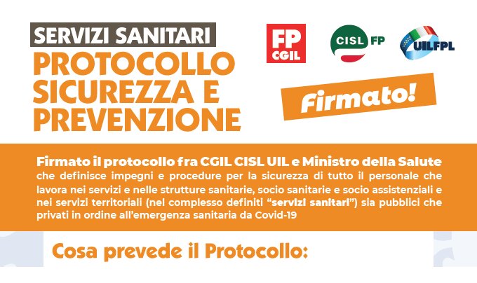 Covid 19 - Sanità firmato protocollo per la prevenzione e la sicurezza dei lavoratori