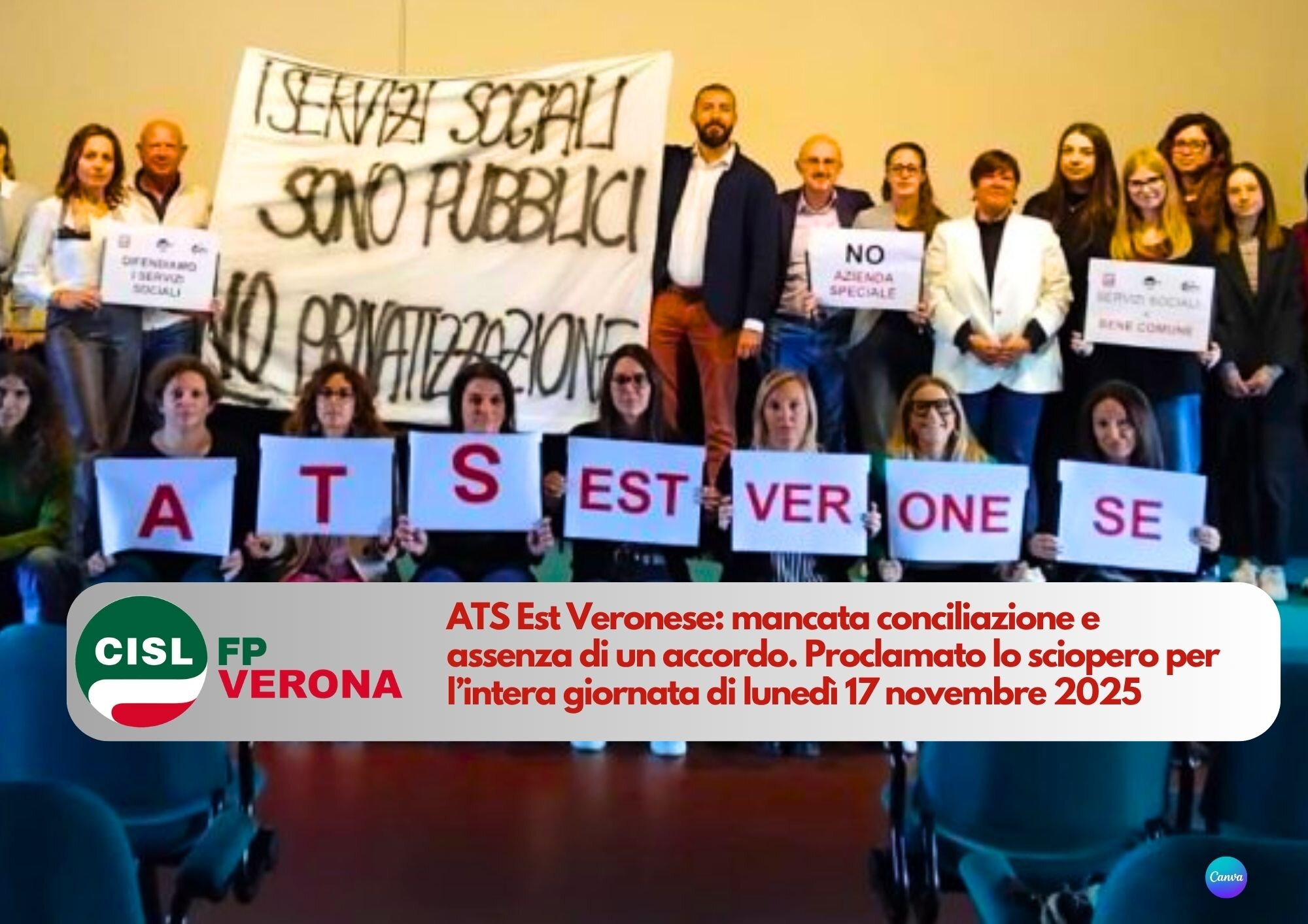 CISL FP Verona. Servizi sociali Est veronese: proclamato lo sciopero per il 17 novembre