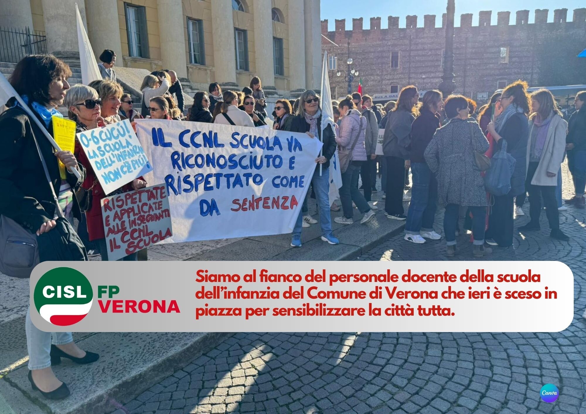 CISL FP Verona. Scuola infanzia: maestre in piazza per protestare contro una situazione critica