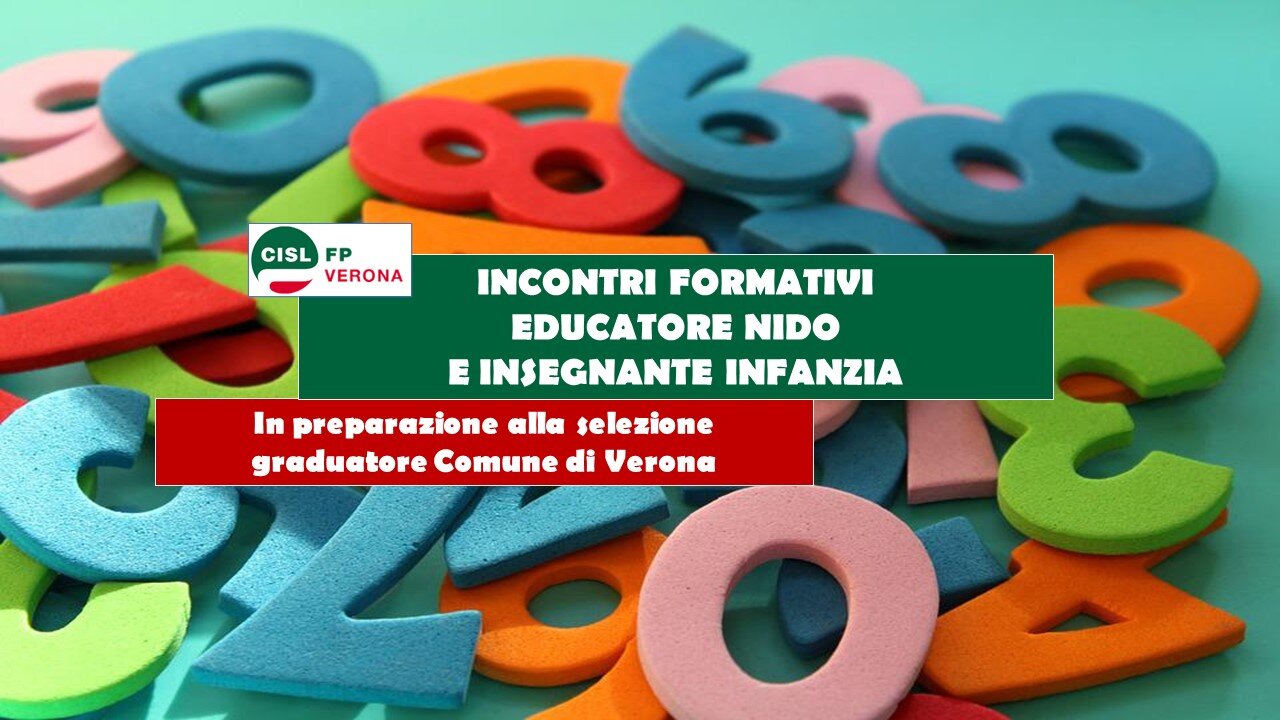 Cisl FP Verona. Incontri preparazione selezione graduatorie Educatore nido e Insegnante infanzia