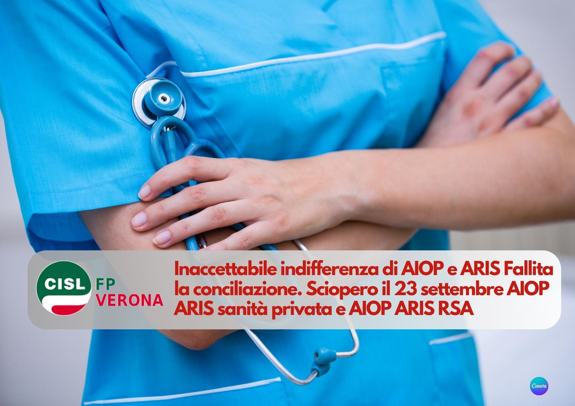 CISL FP Verona. Sanità privata AIOP - ARIS: fallita conciliazione. Sciopero il 23 settembre