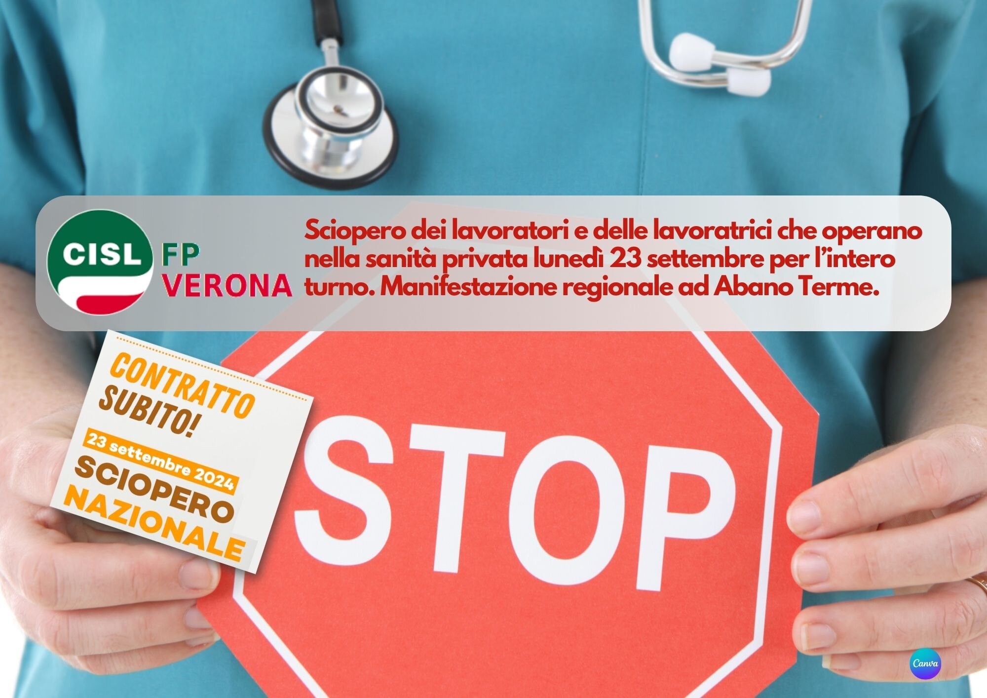 CISL FP Verona. Luned&igrave; 23 settembre sciopero dei lavoratori e delle lavoratrici della sanit&agrave; privata
