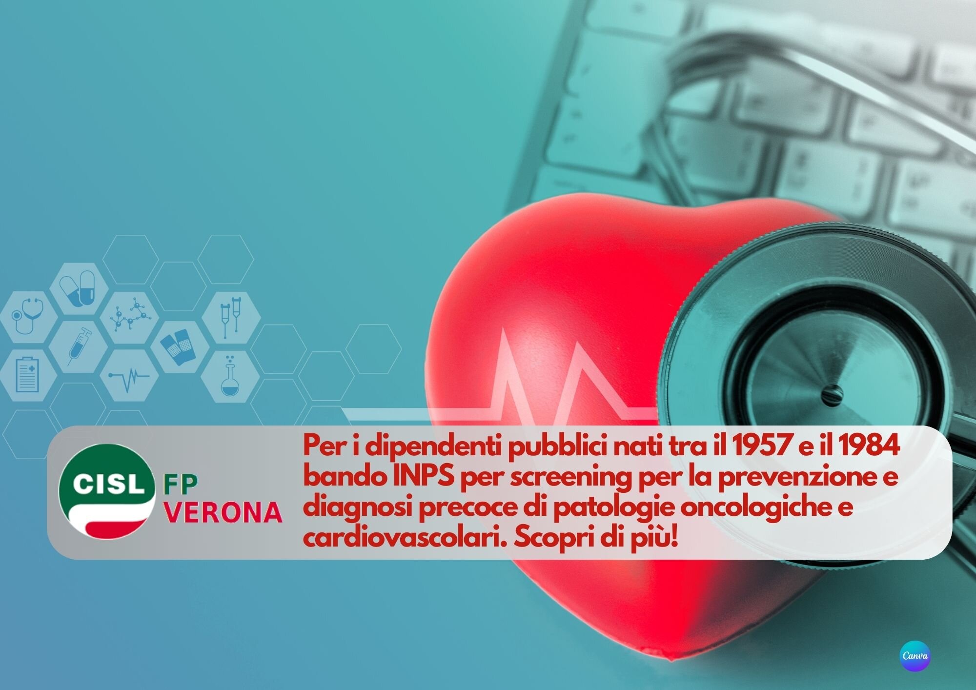 CISL FP Verona. Pubblico impiego: bando INPS screening patologie oncologiche e cardiovascolari CISL FP Verona. Pubblico impiego: bando INPS screening patologie oncologiche e cardiovascolari