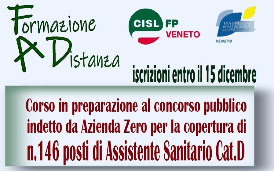 Formazione CISL: corso di preparazione al concorso 146 posti Assistente Sanitario Cat.D