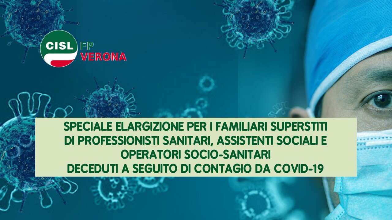 CISL FP Verona. Familiari superstiti personale sanitario deceduto per Covid: speciale elargizione