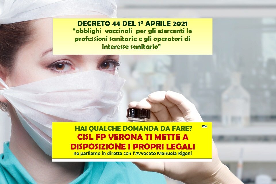 CISL FP Verona video incontro informativo Decreto 44 1° aprile 2021. Obbligo vaccinale.
