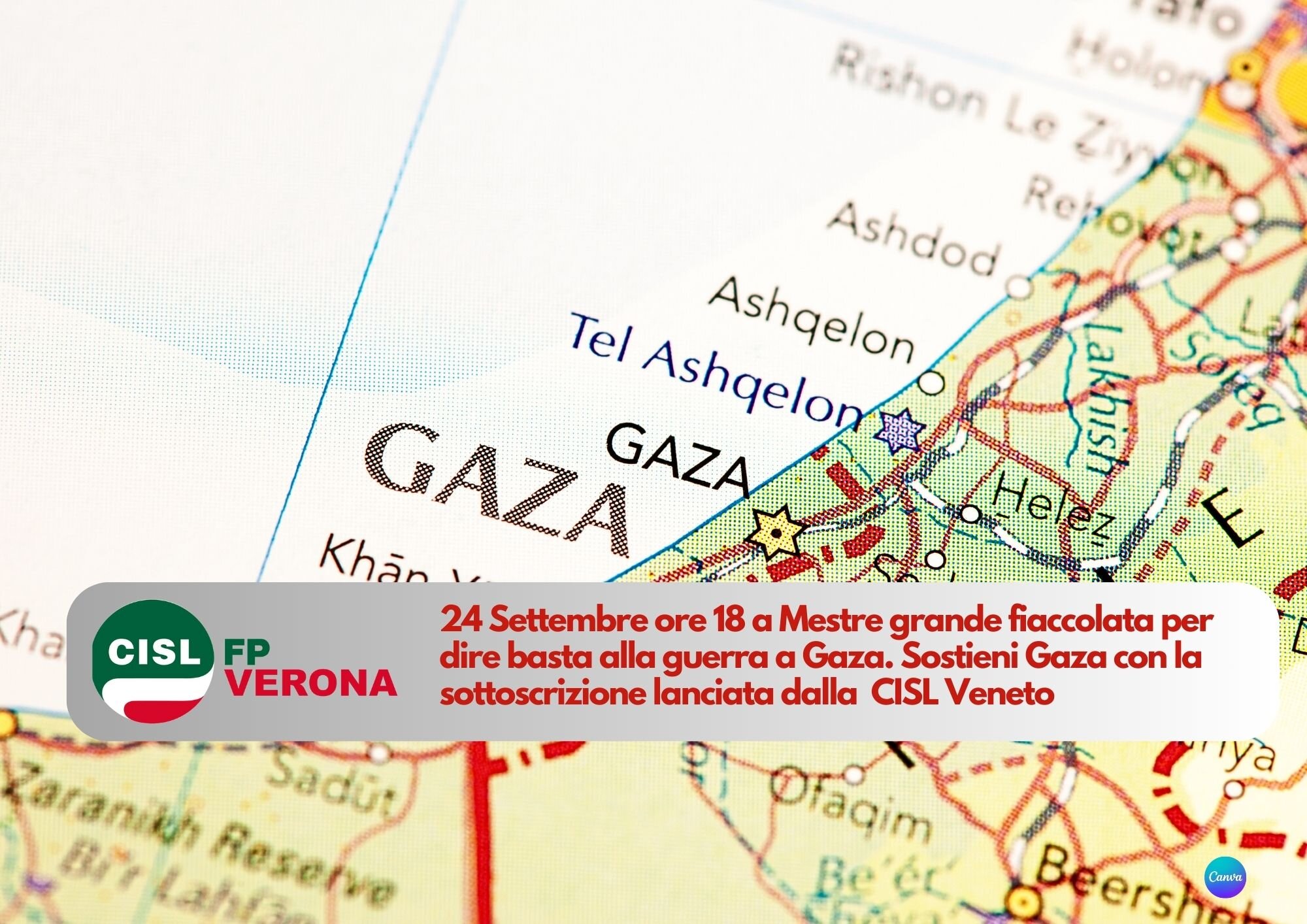 CISL FP Verona. Pace per Gaza: fiaccolata a Mestre della CISL Veneto 24 settembre ore 18
