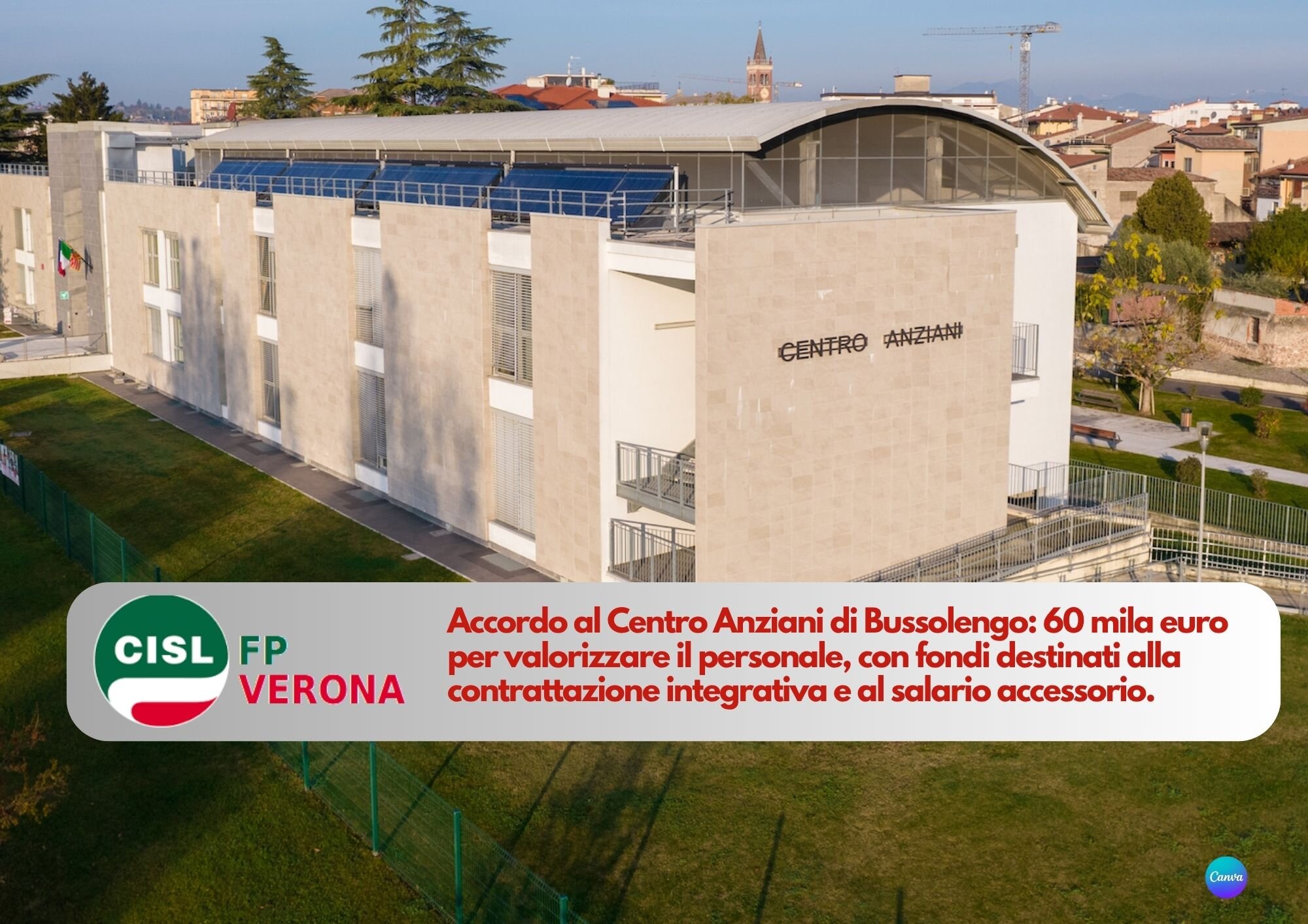 CISL FP Verona. Accordo al Centro Anziani di Bussolengo: 60 mila euro per valorizzare il personale