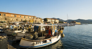 Historic center of Portoferraio.Elba island. La Calata. Waterfront. 