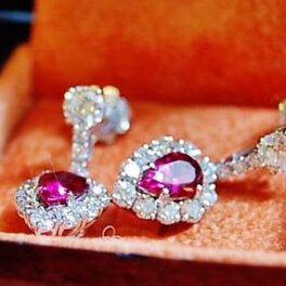 Gold, diamond and rubellite earrings white gold, Rubellite drops with diamonds
