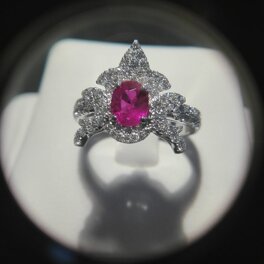 White Gold Ruby Ring ct1.11 Diamonds ct1.10 750 gold ring, brilliant cut diamonds F vs, oval cut ruby