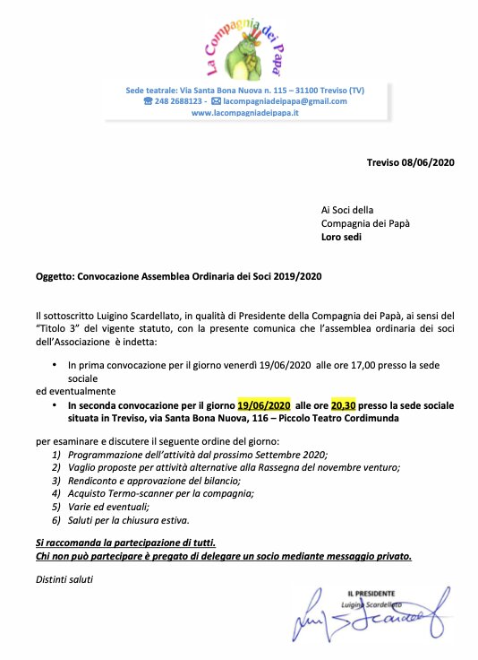 Assemblea dei Soci della Compagnia dei Pap&agrave;.