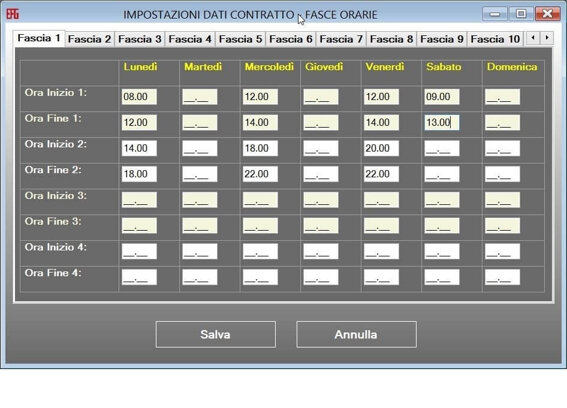 Gestione fasce orarie della palestra 4 giornaliere