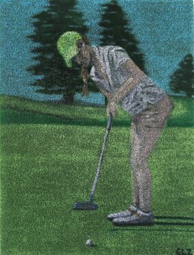 Golfista con perla Acrilico su erba sintetica 60x80