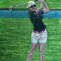 Golfista con occhiali da sole acrilico su erba sintetica - 60 x 80 cm -2017