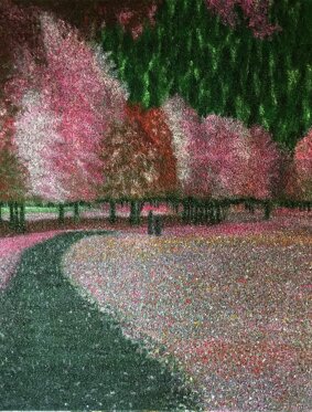 Promenade Autunnale Acrilico su erba sintetica 100x100