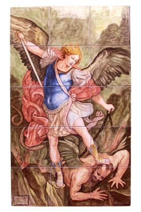 Ceramic art on tiles San Michele Arcangelo Guido Reni